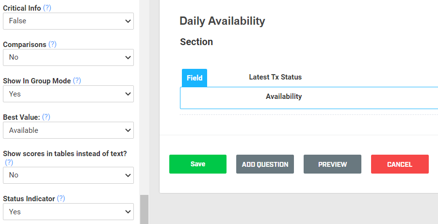 A screenshot of an availability field with some of the advanced properties shown in the sidebar.
