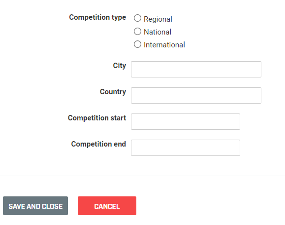 A preview of an event form used to collect information about upcoming competitions in the Smartabase Builder.