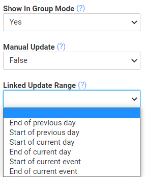 A screenshot of the Manual Entry and Linked Update Range advanced properties for linked calculations.