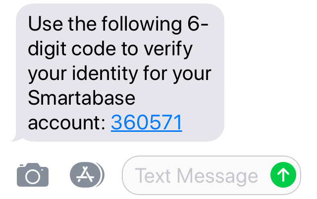 A screenshot of the multi-factor authentication code received via SMS.