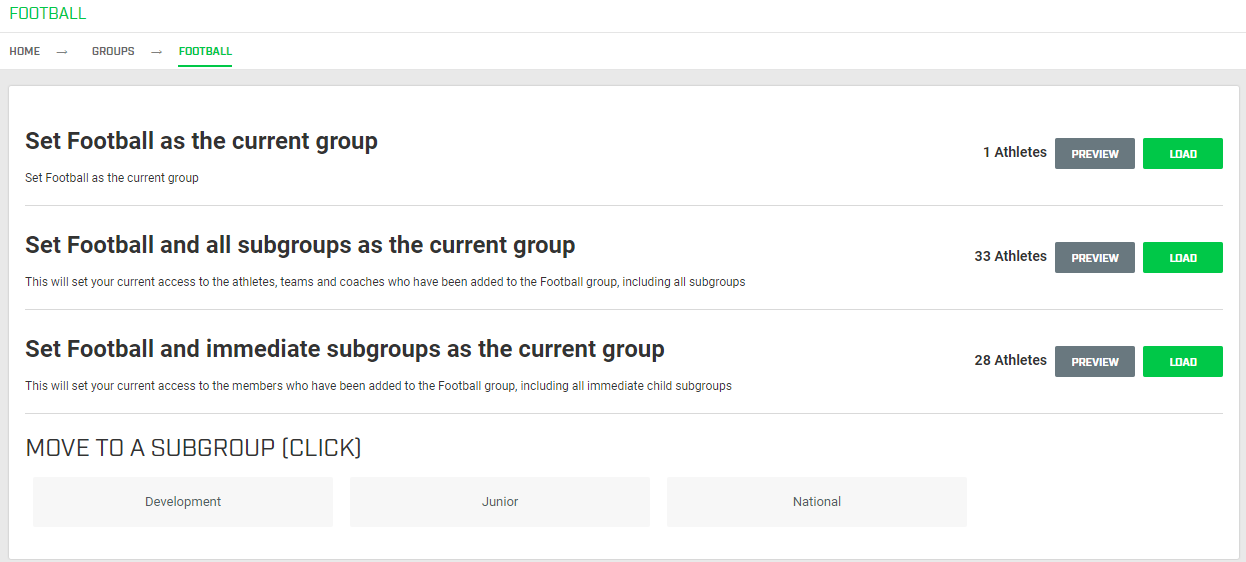 A screenshot of the group selection page on Smartabase Online.