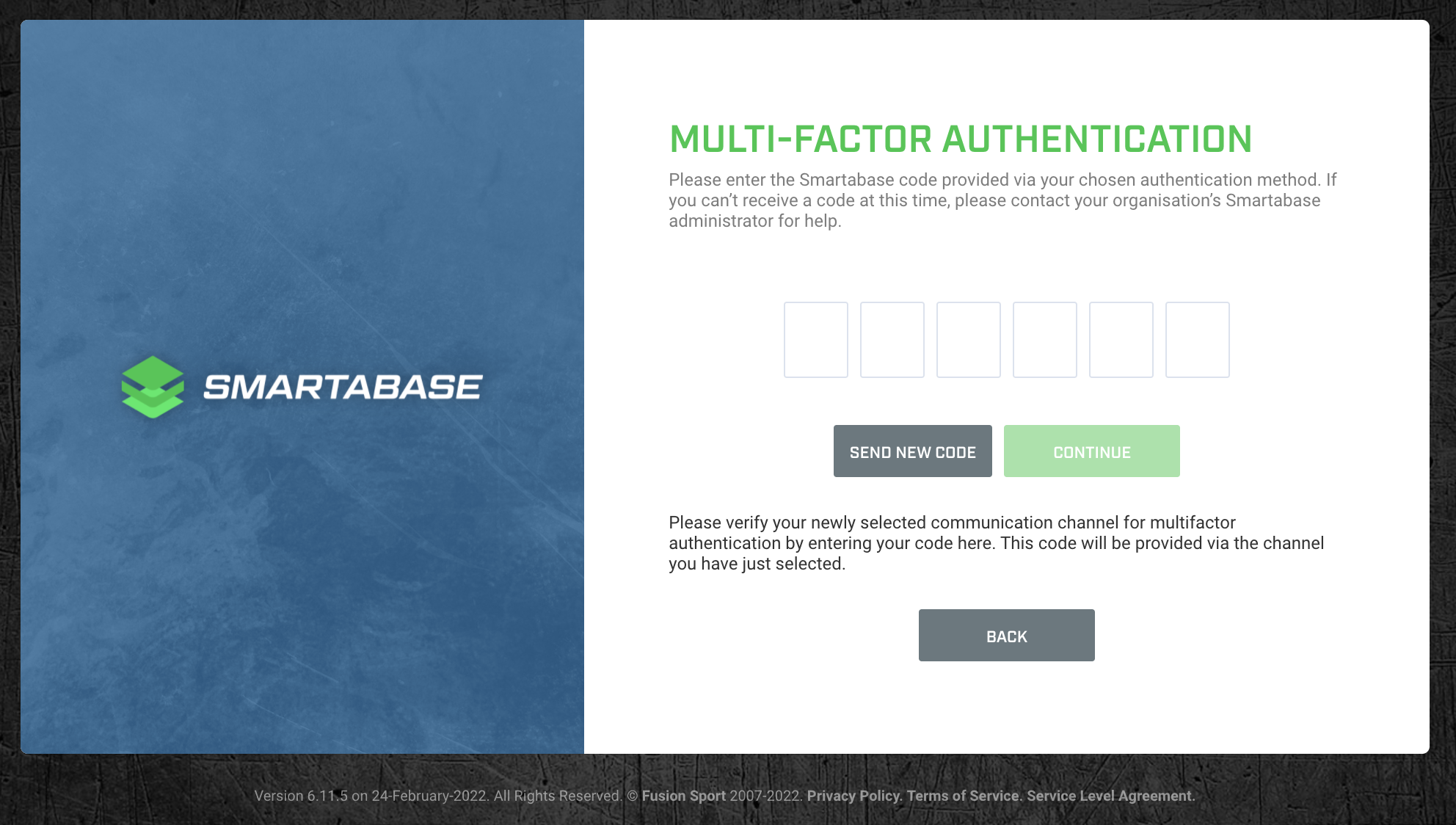 A screenshot of the multi-factor authentication methods for a Smartabase Online account.