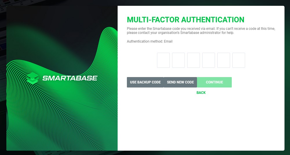 A screenshot showing an example of the multi-factor authentication screen when logging into Smartabase Online.