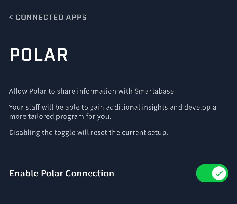 A screenshot of the Polar configuration screen in the Athlete app.
