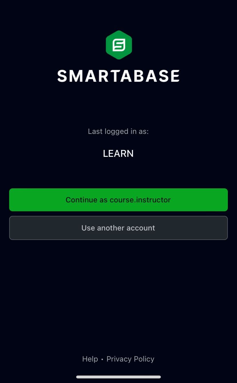 A screenshot of the Smartabase app login screen when Remember me was selected during the previous login.
