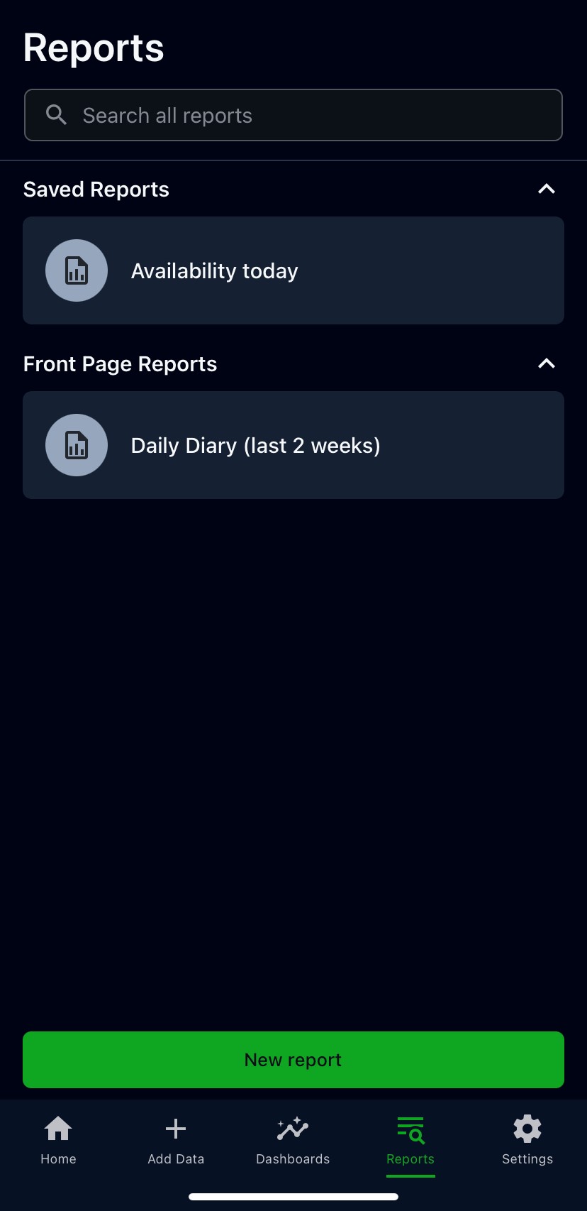 A screenshot of the Reports tab in the Smartabase app.