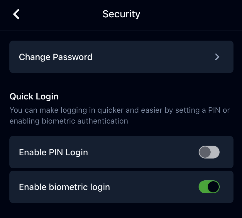 A screenshot of the Security options in the Smartabase app.