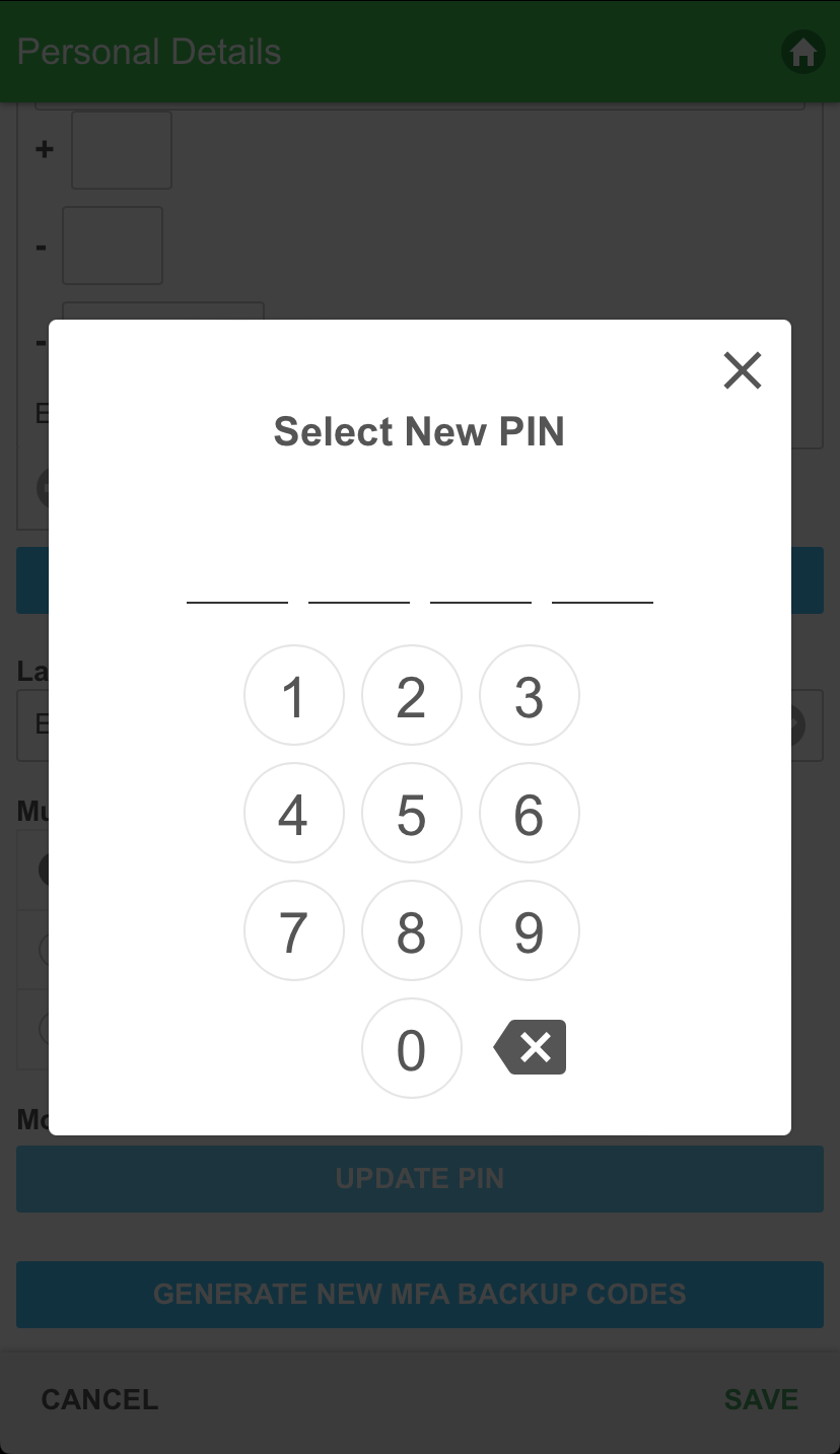 A screenshot of the password confirmation pop-up in the legacy mobile app when you change any account details.