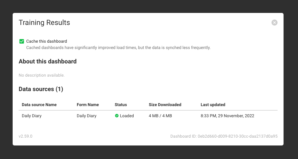 A screenshot of the dashboard information screen in Smartabase Online.