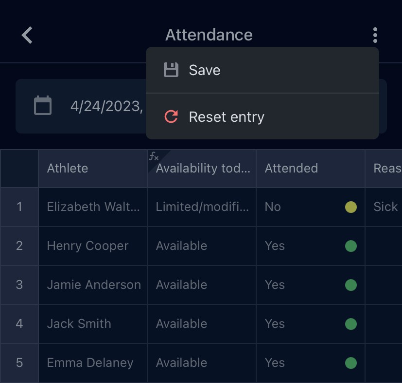 A screenshot of the save and refresh buttons when entering data for a group on the Smartabase app.