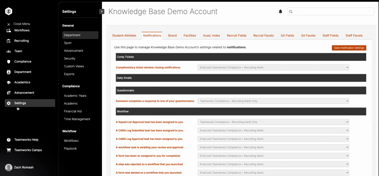 Department Default Notifications